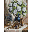  Белые розы и черный кофе Алмазная вышивка мозаика АЖ-1657