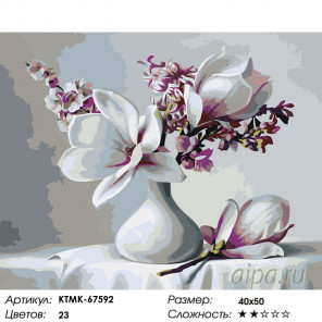 Количество цветов и сложность Магнолии в вазочке Раскраска картина по номерам на холсте KTMK-67592