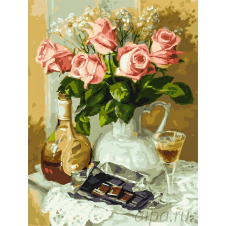  Розы и шоколад Раскраска картина по номерам на холсте 283-AS