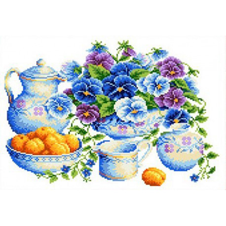 Голубой букет Канва с рисунком для вышивки Каролинка