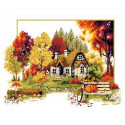 Осенний домик Канва с рисунком для вышивки Каролинка