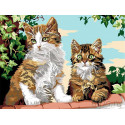 Два котенка на заборе Раскраска картина по номерам на холсте