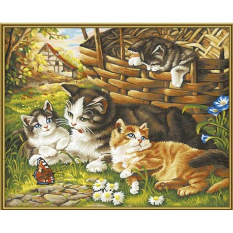 Кошка с котятами Раскраска по номерам акриловыми красками Schipper (Германия) Картина по цифрам