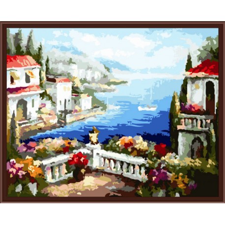 Средиземноморский вид Раскраска по номерам акриловыми красками на холсте Color Kit Картина по цифрам