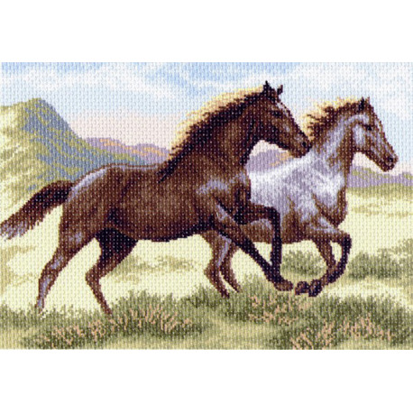 Бегущие кони Канва с рисунком для вышивки Матренин посад