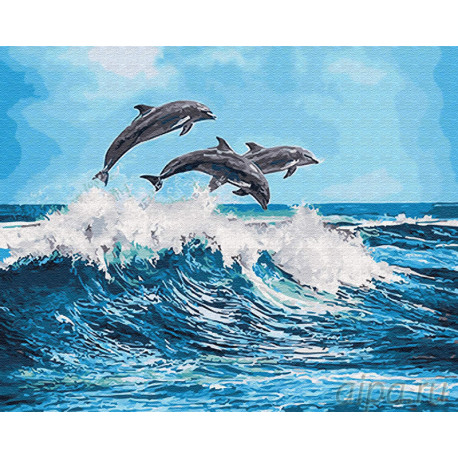  Дельфины над волной Раскраска картина по номерам на холсте Z-GX26749