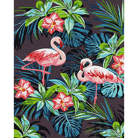  Фламинго в цветах Раскраска картина по номерам на холсте Z-GX26535