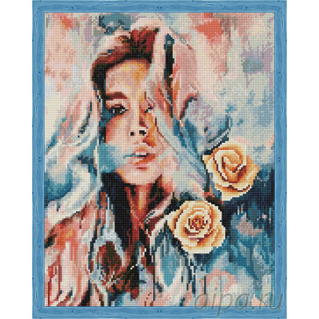  Девушка и розы Алмазная мозаика на подрамнике QA202978