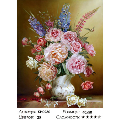 Количество цветов и сложность Свежий букет Раскраска по номерам на холсте Molly KH0280