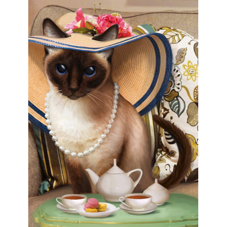  Чаепитие у кошки Алмазная вышивка мозаика АЖ-1729