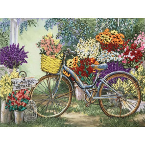 Велосипед в саду Ткань для вышивки лентами Каролинка