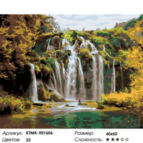  Водопад в зелени Раскраска по номерам на холсте Живопись по номерам KTMK-901606