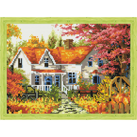 Осенний домик в деревне Алмазная вышивка мозаика на подрамнике