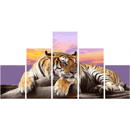  Тигр на закате Модульная картина по номерам на холсте с подрамником WX1044
