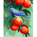 Птичка на персиках Раскраска картина по номерам на холсте 