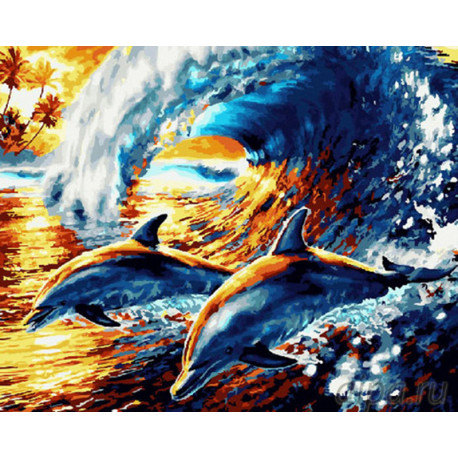 Веселые дельфины Раскраска картина по номерам на холсте 