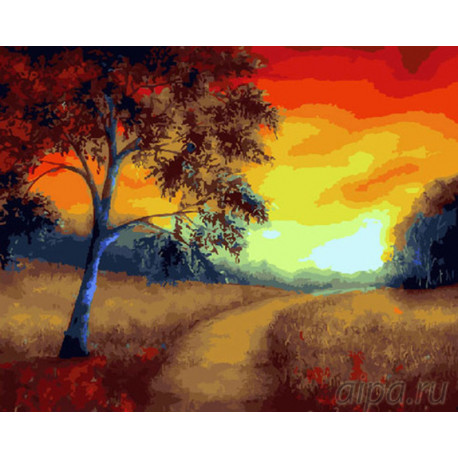 Тропинка в закат Раскраска картина по номерам на холсте 