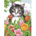 Кошечка в тюльпанах Раскраска по номерам на холсте Color Kit