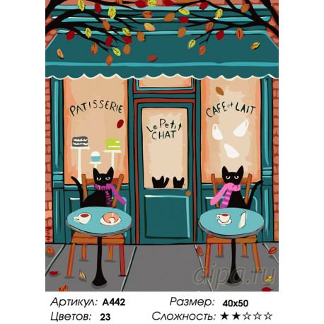 Количество цветов и сложность Кошечки в кафе Раскраска по номерам на холсте Живопись по номерам A442