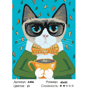  Интеллигентный кот Раскраска по номерам на холсте Живопись по номерам A446