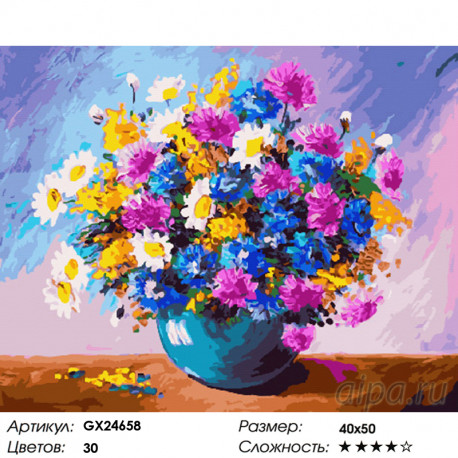 Количество цветов и сложность Яркий букет Раскраска картина по номерам на холсте  GX24658