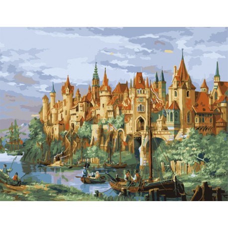 Средневековый замок 50х65см Раскраска по номерам акриловыми красками на холсте Menglei