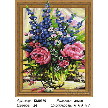 Количество цветов и сложность Пионы с колокольчиками Алмазная мозаика вышивка на подрамнике 3D  KM0170