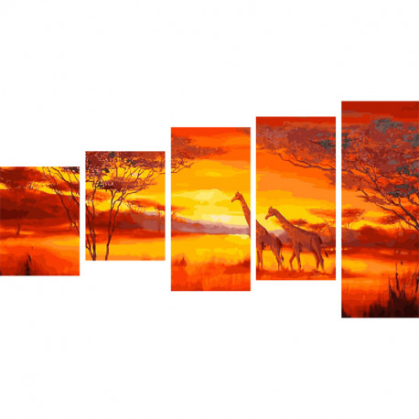  Жирафы на закате Модульная картина по номерам на холсте с подрамником WX1049