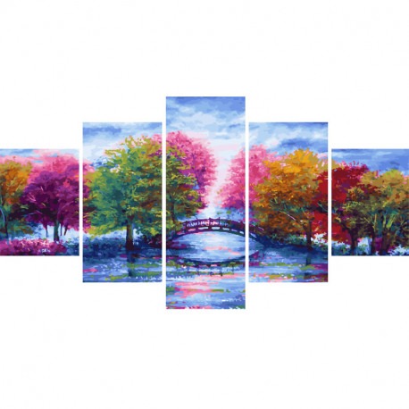  Разноцветные деревья Модульная картина по номерам на холсте с подрамником WX1104