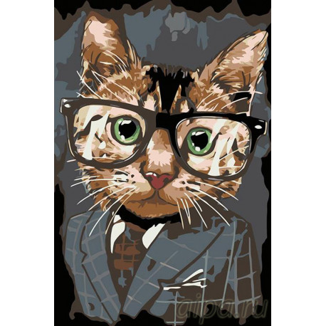  Кот в костюме Раскраска картина по номерам на холсте A178