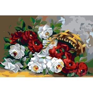  Корзинка с розами Раскраска картина по номерам на холсте KRYM-FL003