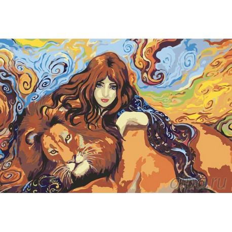  Девушка со львом Раскраска картина по номерам на холсте RA040