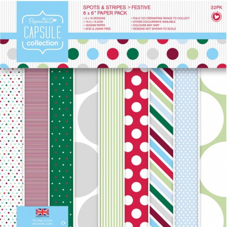 Spots & Stripes Festive Набор бумаги 15х15см для скрапбукинга, кардмейкинга Docrafts