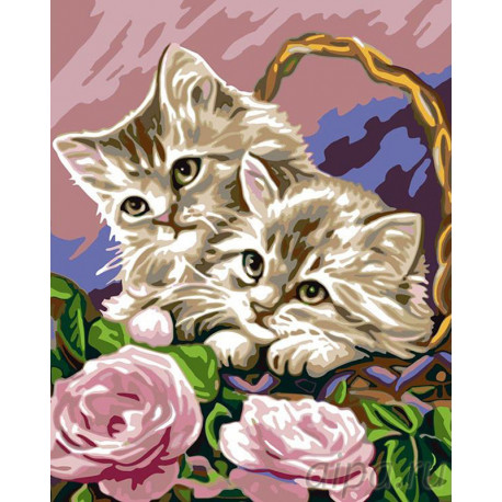  Котята в корзинке Раскраска картина по номерам на холсте KRYM-AN03