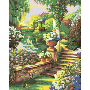  Пруд в саду Раскраска картина по номерам на холсте PP01