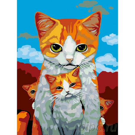  Кошка с котятами Раскраска картина по номерам на холсте A338