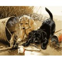 Любопытные щенки Раскраска по номерам на холсте Menglei