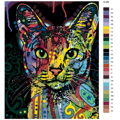 Раскладка Радужный портрет кота Раскраска по номерам на холсте Живопись по номерам Z-A188