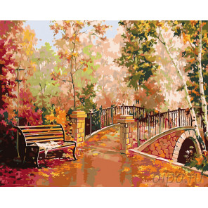 Раскладка Мостик в осеннем парке Раскраска картина по номерам на холсте RA226