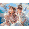 Ангелочки с цветами Раскраска картина по номерам на холсте 