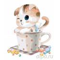 Котенок в чашке Раскраска картина по номерам на холсте 