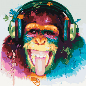 Схема Шимпанзе-меломан Раскраска картина по номерам на холсте  KTMK-32882463387