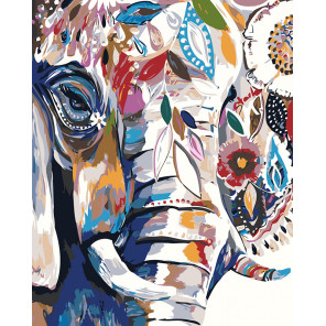  Слон в цветочном узоре Раскраска картина по номерам на холсте A487