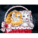 Тигрята в корзине Раскраска картина по номерам на холсте
