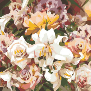 Раскладка Розы и лилии Раскраска картина по номерам на холсте F14