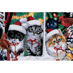 Раскладка Рождественские котята Раскраска картина по номерам на холсте A113