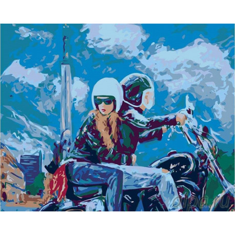  Пара на мотоцикле Раскраска картина по номерам на холсте LV22