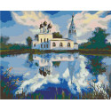 Церковь у озера Раскраска картина по номерам на холсте