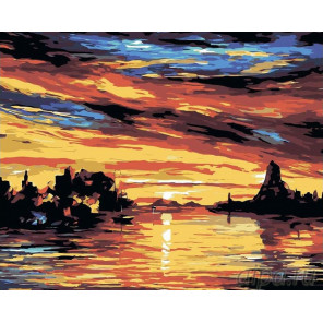  Закат на озере Раскраска картина по номерам на холсте LA22