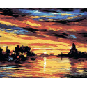 Закат на озере Раскраска картина по номерам на холсте